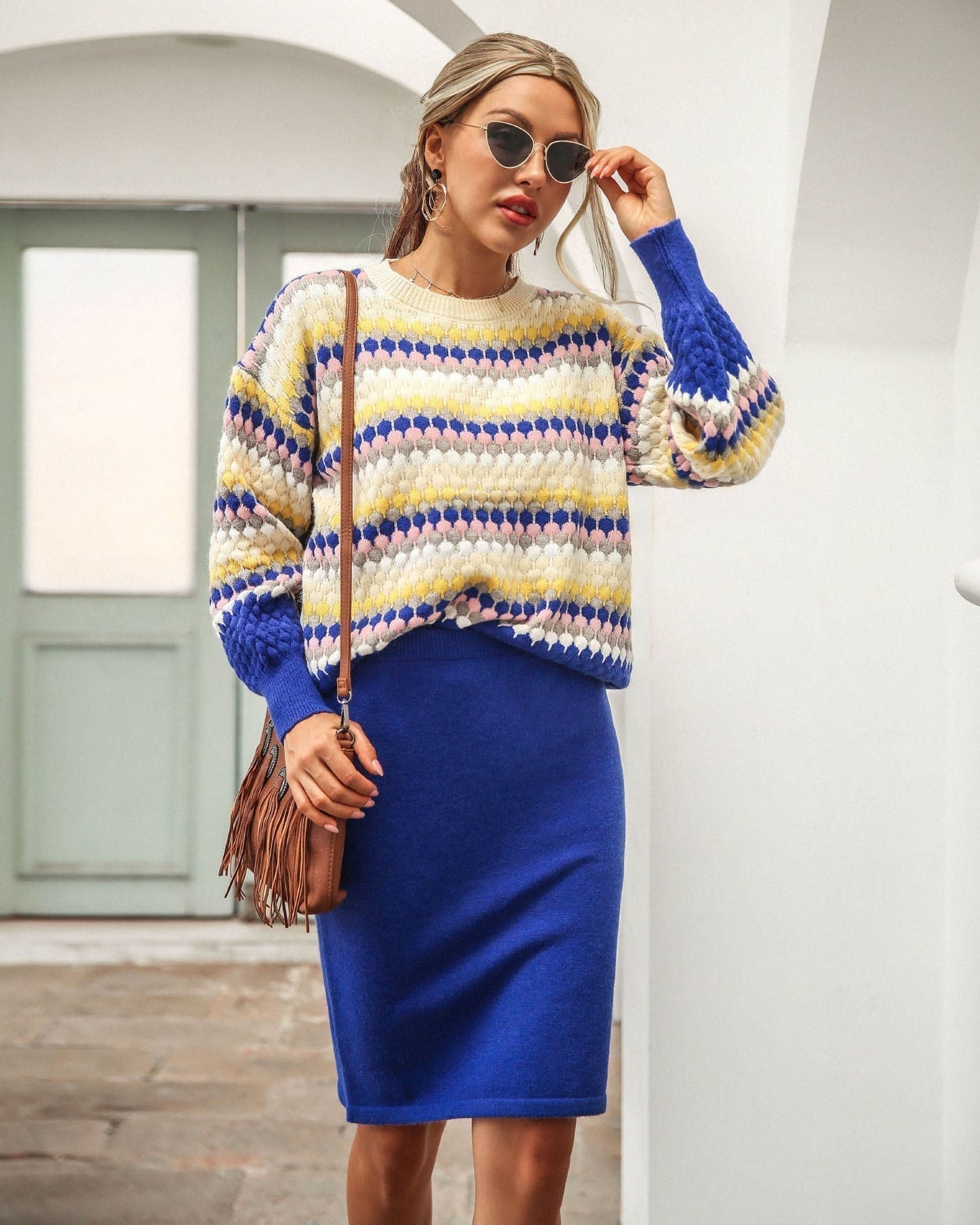 Women's 2-Piece Set Sweater and Skirt Elegant Outfit