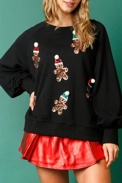 Christmas Sweatshirt Glitter Gingerbread Man Long Sleeve