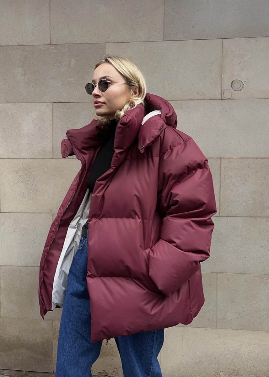 Warm Puffer Jacket Burgundy Women