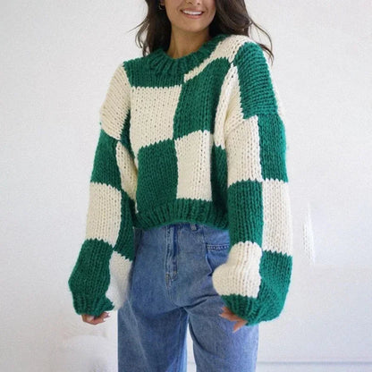 Gemütlicher Karo Pullover Kurz Modern