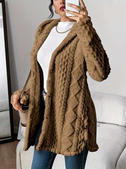 Women's Long Winter Jacket Hood Buttons