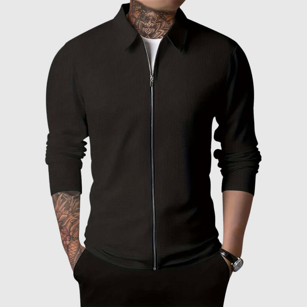 Men's Waffle Knit Warm Zip-Up Jacket
