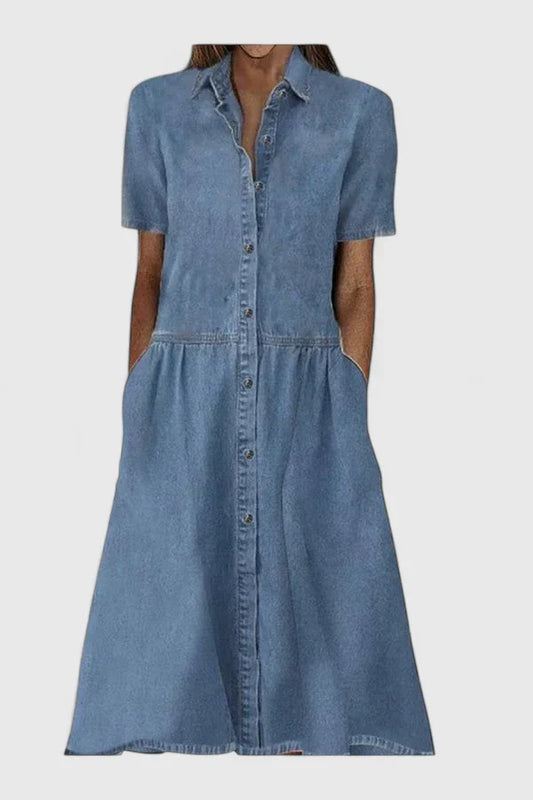 Damen Minikleid Knopfleiste Kurzarm Elegant - IdealeKleiden