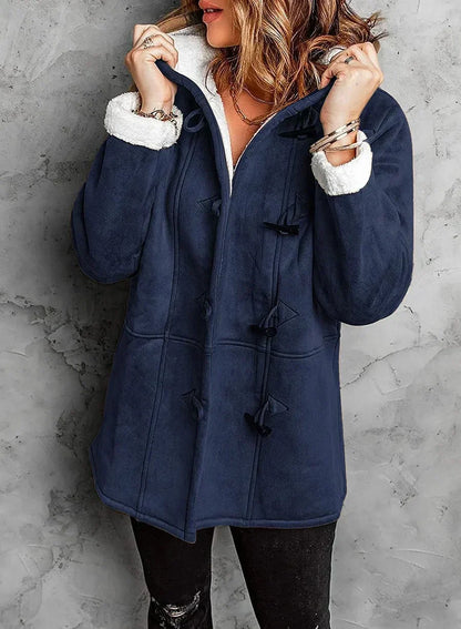 Women's Warm Winter Jacket with Hood and Buttons
