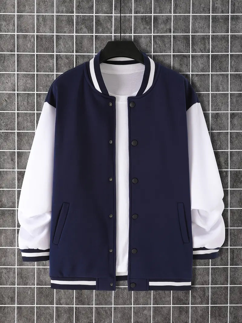 Men's Leather Jacket Cool Color Block Buttons