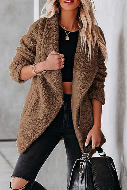 Casual Leather Jacket Zipper Pockets