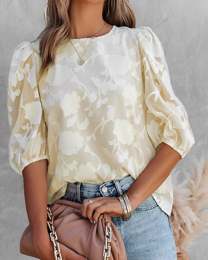 Elegant Floral Blouse Women's Puff Sleeve Top