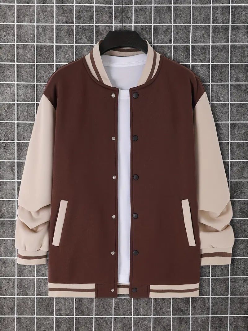Men's Leather Jacket Cool Color Block Buttons