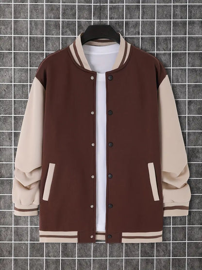 Men's Leather Jacket Cool Color Block Buttons