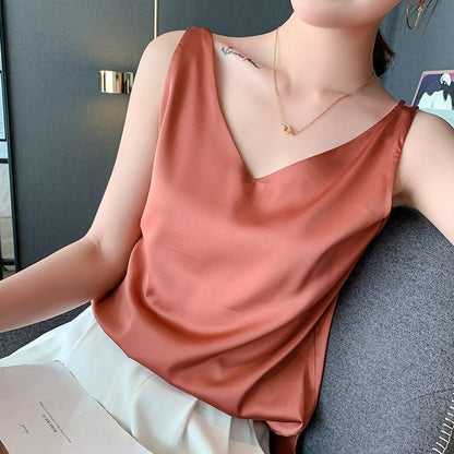Elegant Satin V-Neck Top for Women
