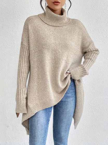 Bequemer Rollkragenpullover Lang Elegant - IdealeKleiden