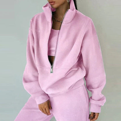 Women's tracksuit with zipper, sweatshirt, and pants