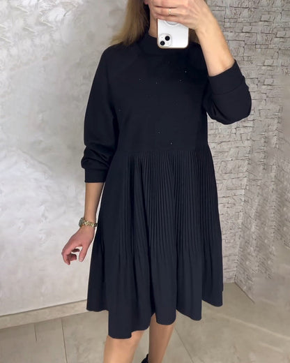 Elegant Pleated High-Neck Dress for Women