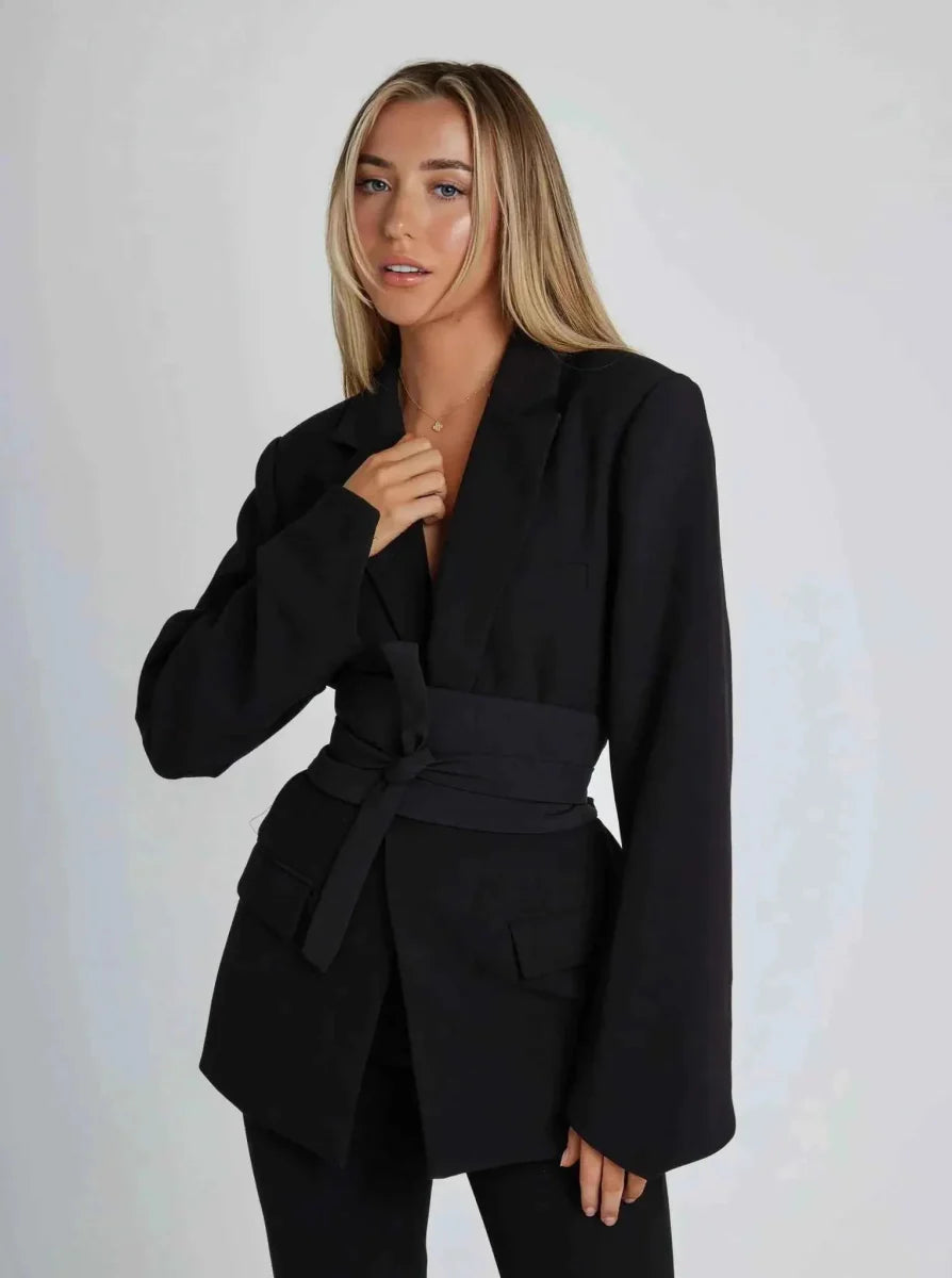 Damen Blazer Elegant Tailliert mit Gürtel - IdealeKleiden