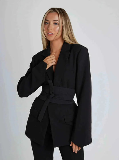 Damen Blazer Elegant Tailliert mit Gürtel - IdealeKleiden