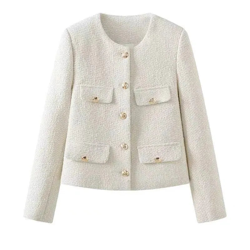 Fashionable Women's Jacket with Many Pockets, Tweed Style