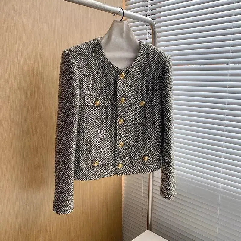 Fashionable Women's Jacket with Many Pockets, Tweed Style