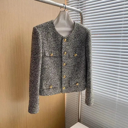 Fashionable Women's Jacket with Many Pockets, Tweed Style