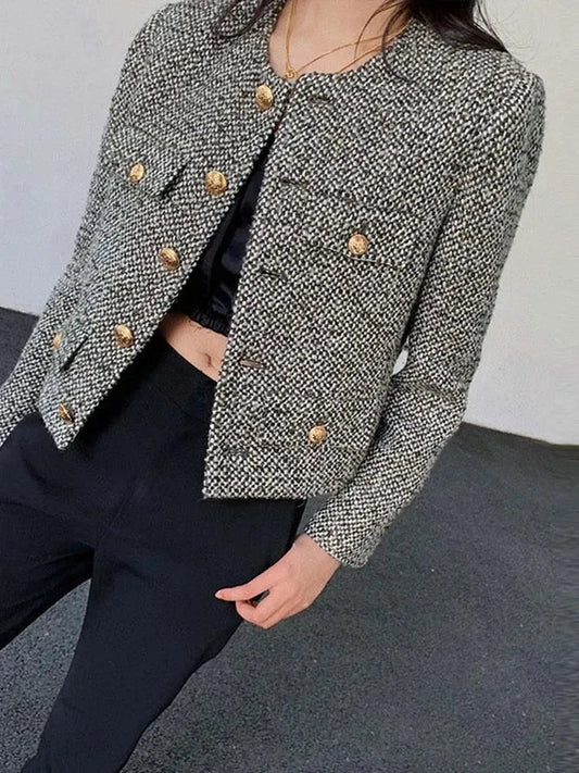 Modische Damenjacke Mit Vielen Taschen Tweed Stil - IdealeKleiden