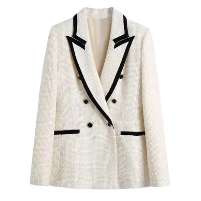Elegant Women's Blazer White Tweed Patchwork Chic