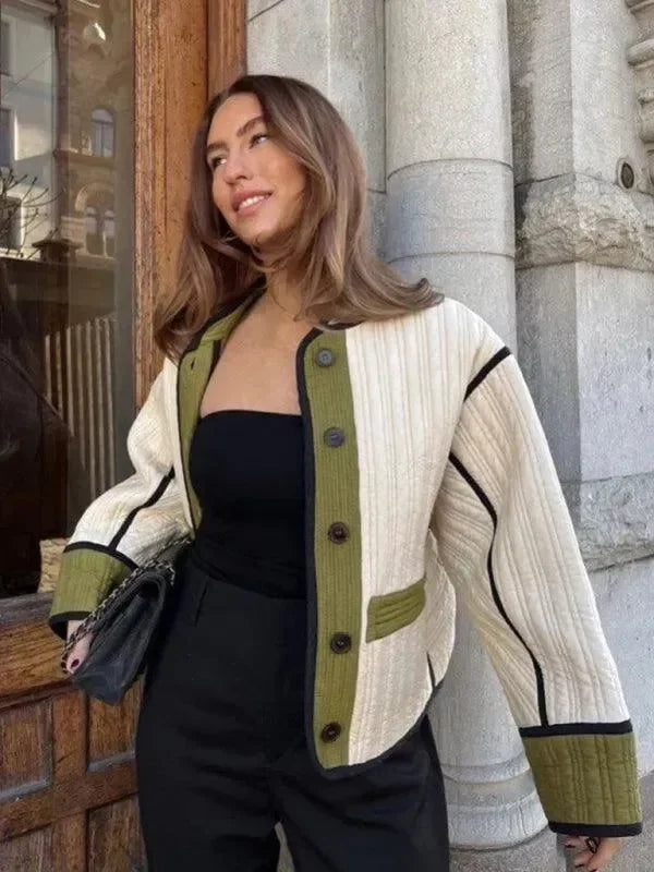 Stylish Women's Quilted Coat Patchwork Design