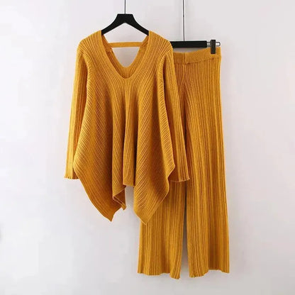 Women's Two-Piece Yellow Casual Sweater Set