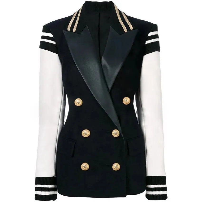 Stylish Leather Blazer for Women Patchwork Design