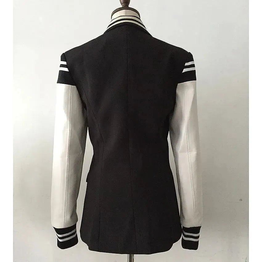 Stylisher Leder Blazer Damen Patchwork Design - IdealeKleiden