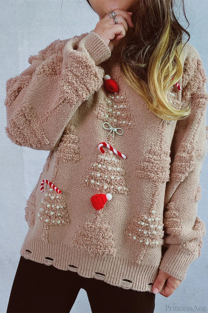 Christmas Sweater 3D Christmas Tree Pearl Luster