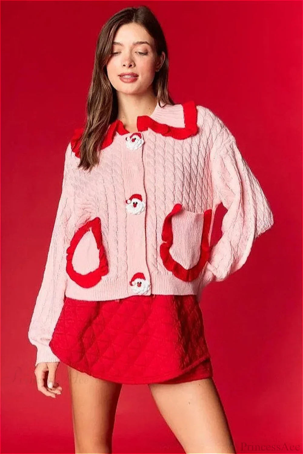 Weihnachts-Pullover Süß Rüschenkragen Frauen - IdealeKleiden