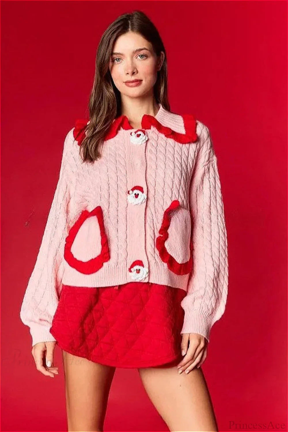 Christmas Sweater Cute Ruffle Collar Women