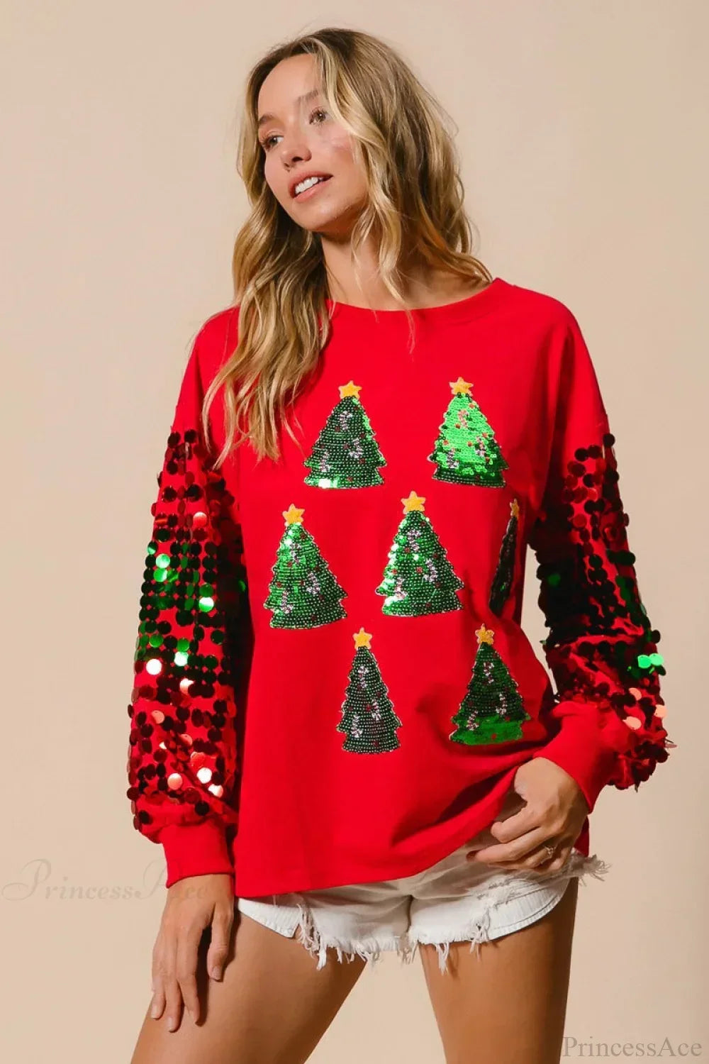 Christmas Sweatshirt Long Sleeve Glitter Sequins