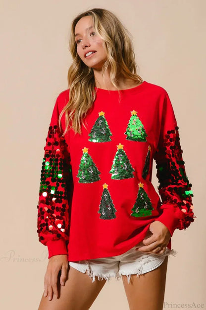 Christmas Sweatshirt Long Sleeve Glitter Sequins