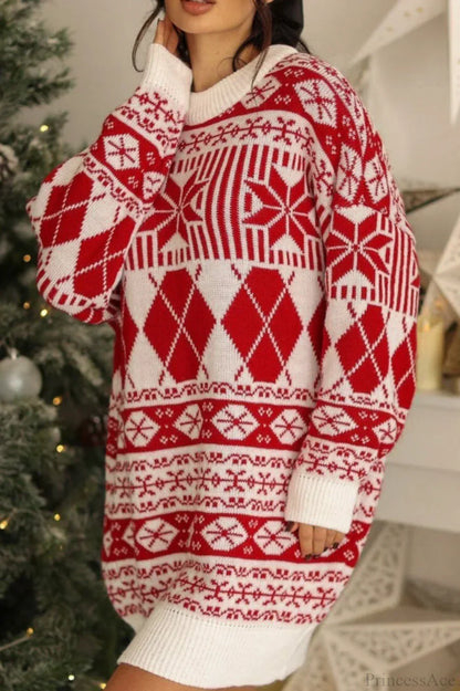 Christmas Sweater Long Sleeve Snow Pattern