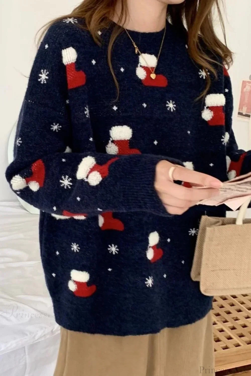 Christmas Stocking Snowflake Pattern Loose Pullovers