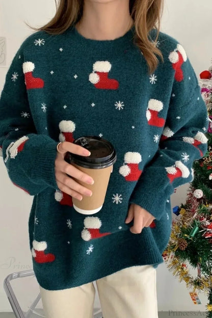 Christmas Stocking Snowflake Pattern Loose Pullovers