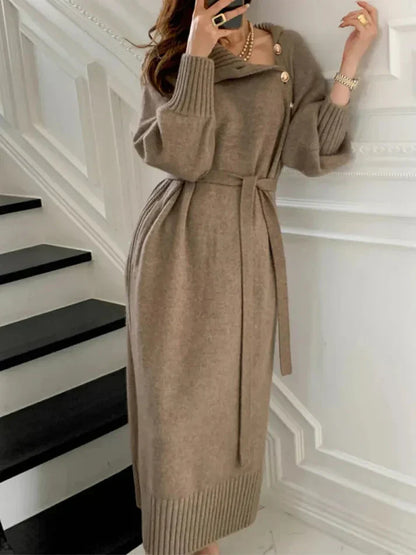Comfortable Women's Sweatshirt Dress with Belt