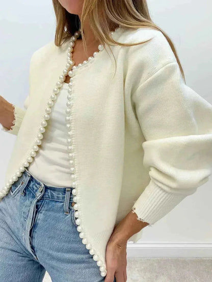 Women's Elegant Pearl Fringe Knit Cardigan