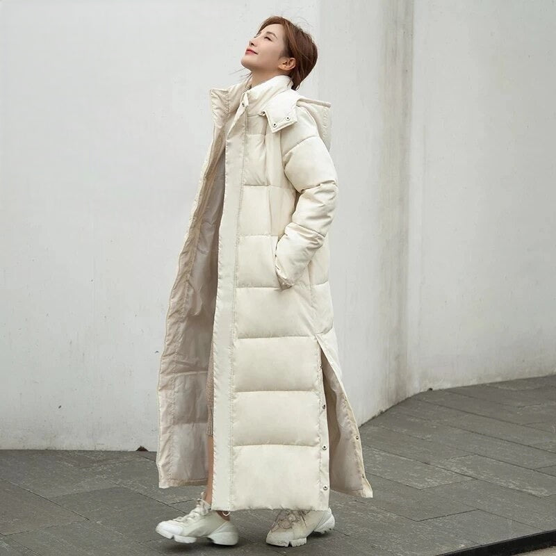 Long Down Jacket Warm & Waterproof - Hood & Zipper