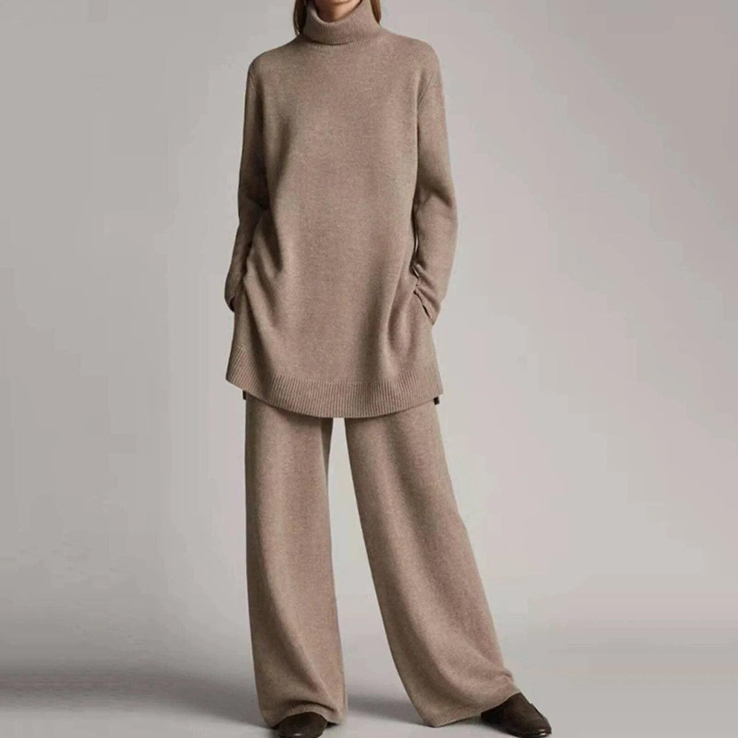 Stylish turtlenecks and wide-leg trousers