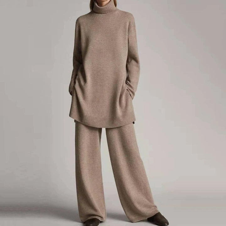 Stylish turtlenecks and wide-leg trousers