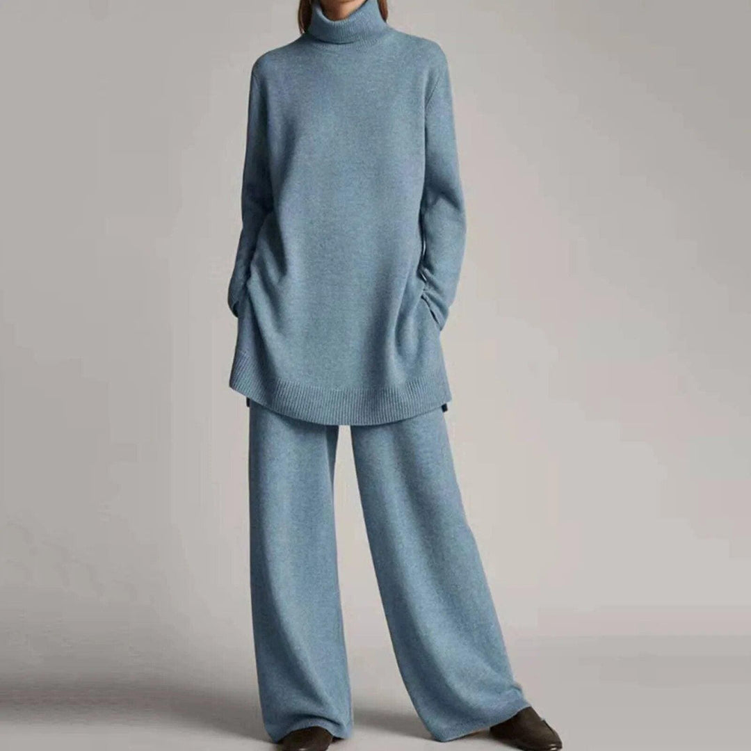 Stylish turtlenecks and wide-leg trousers