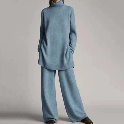 Stylish turtlenecks and wide-leg trousers