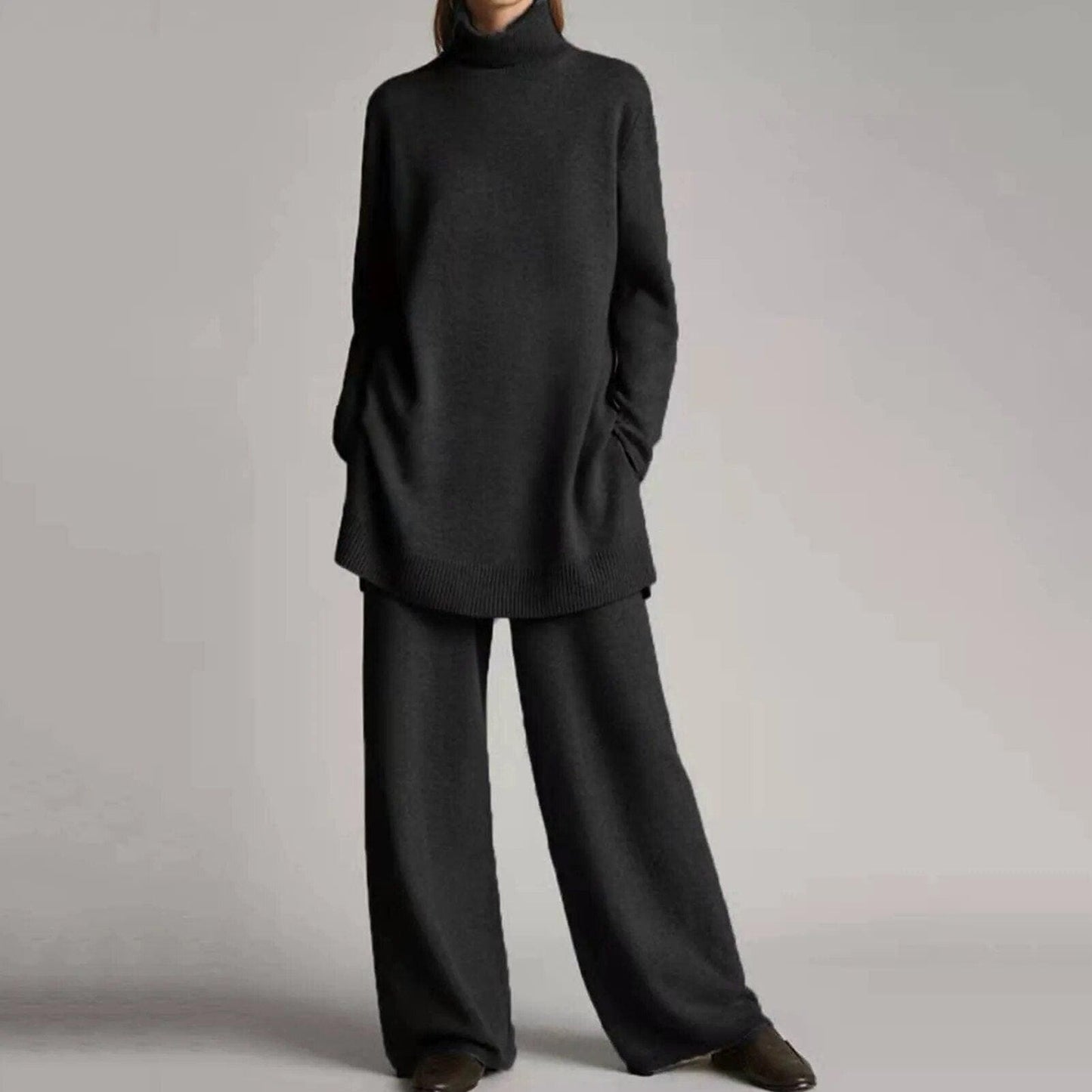 Stylish turtlenecks and wide-leg trousers