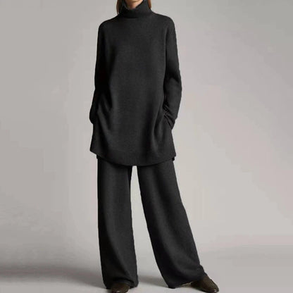 Stylish turtlenecks and wide-leg trousers