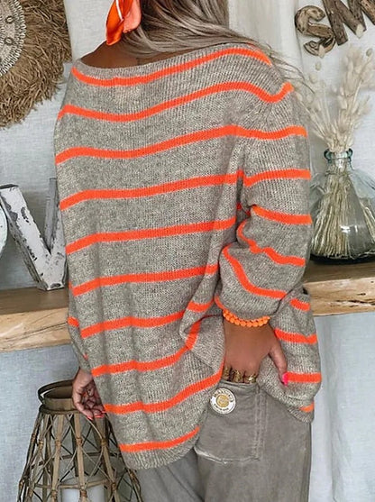 Stylisher Damenpullover Bequem Streifen - IdealeKleiden