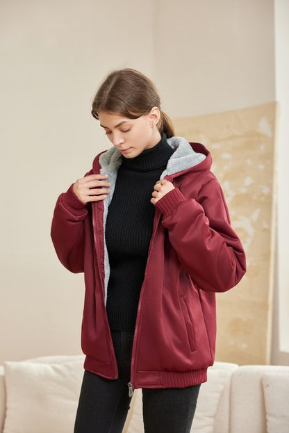 Damen Winterjacke Bequem Fleece Warm - IdealeKleiden