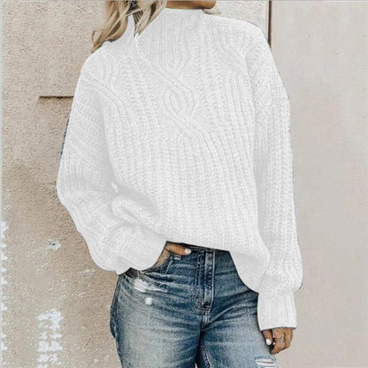 Comfortable Knitted Roll-Neck Sweater Warm