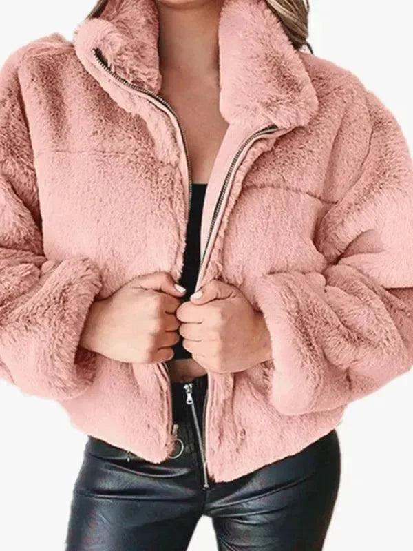 Comfortable Women's Fleece Jacket Crop Style