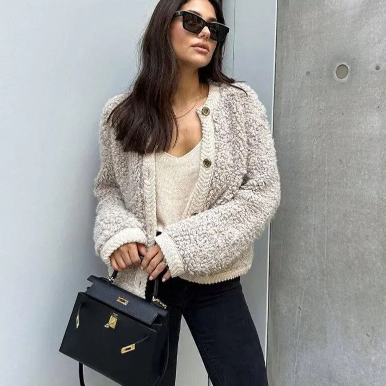 Weiches Cardigan für Damen, Ultraweich Teddyweste - IdealeKleiden